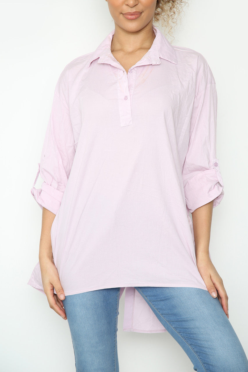 Dames Effen Shirt Top met Verlaagde Zoom Achterkant Lila
