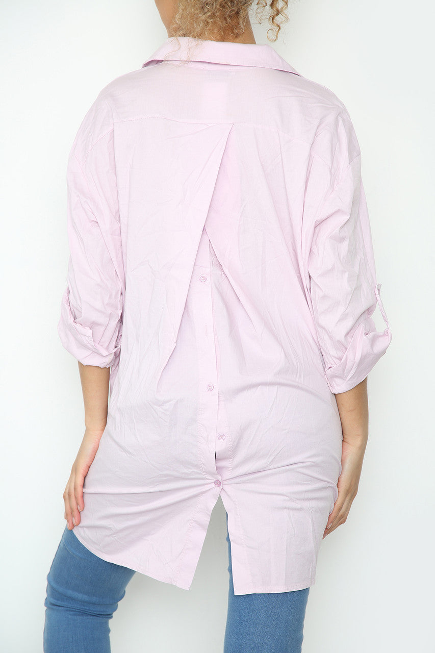 Dames Effen Shirt Top met Verlaagde Zoom Achterkant Lila