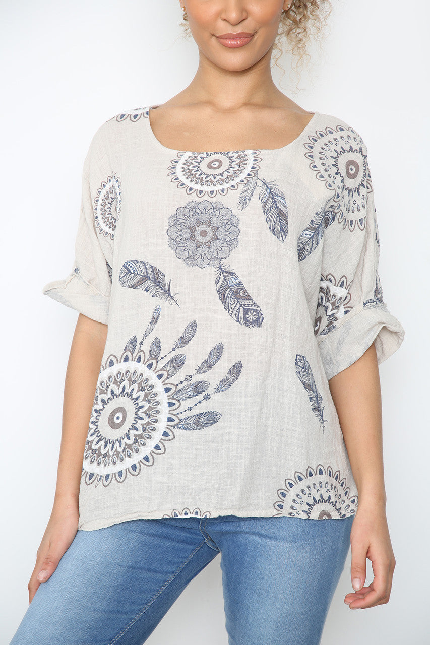 Dames Dreamcatcher Print Top Steen