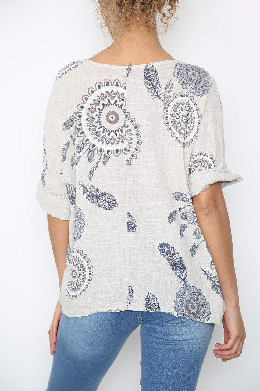 Dames Dreamcatcher Print Top Steen