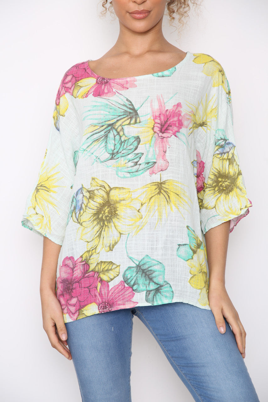 Ladies Colourful Flowers Sketch Print Top Mint