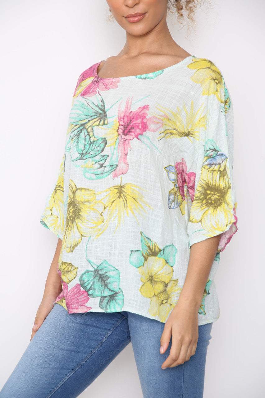 Ladies Colourful Flowers Sketch Print Top Mint