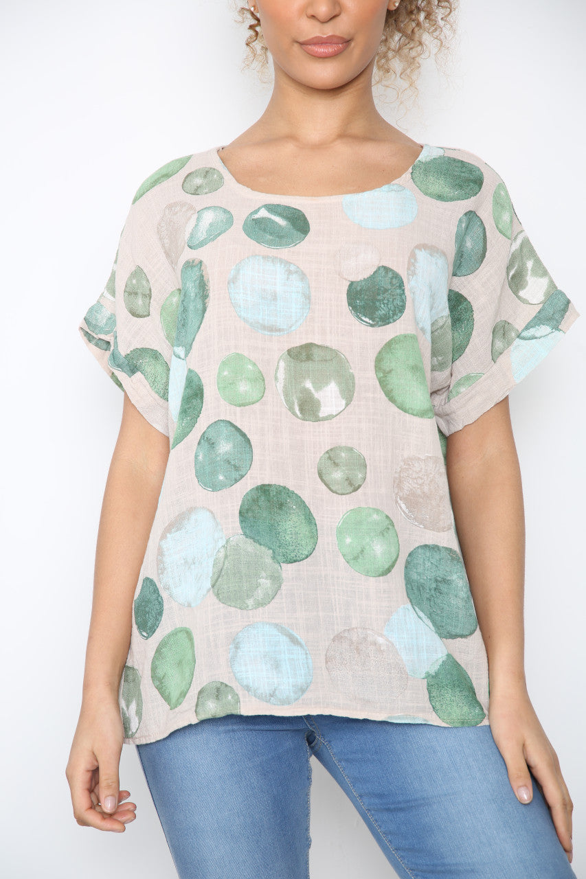 Dames Bubbles Cirkels Print Top Steen