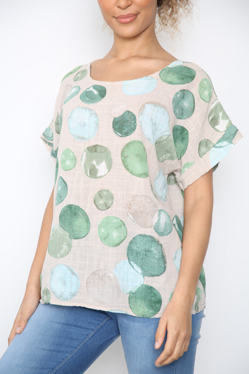 Dames Bubbles Cirkels Print Top Steen