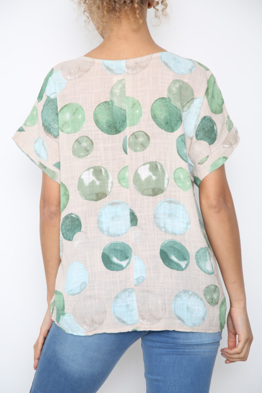 Dames Bubbles Cirkels Print Top Steen