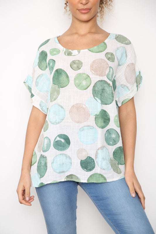 Ladies Bubbles Circles Print Top White