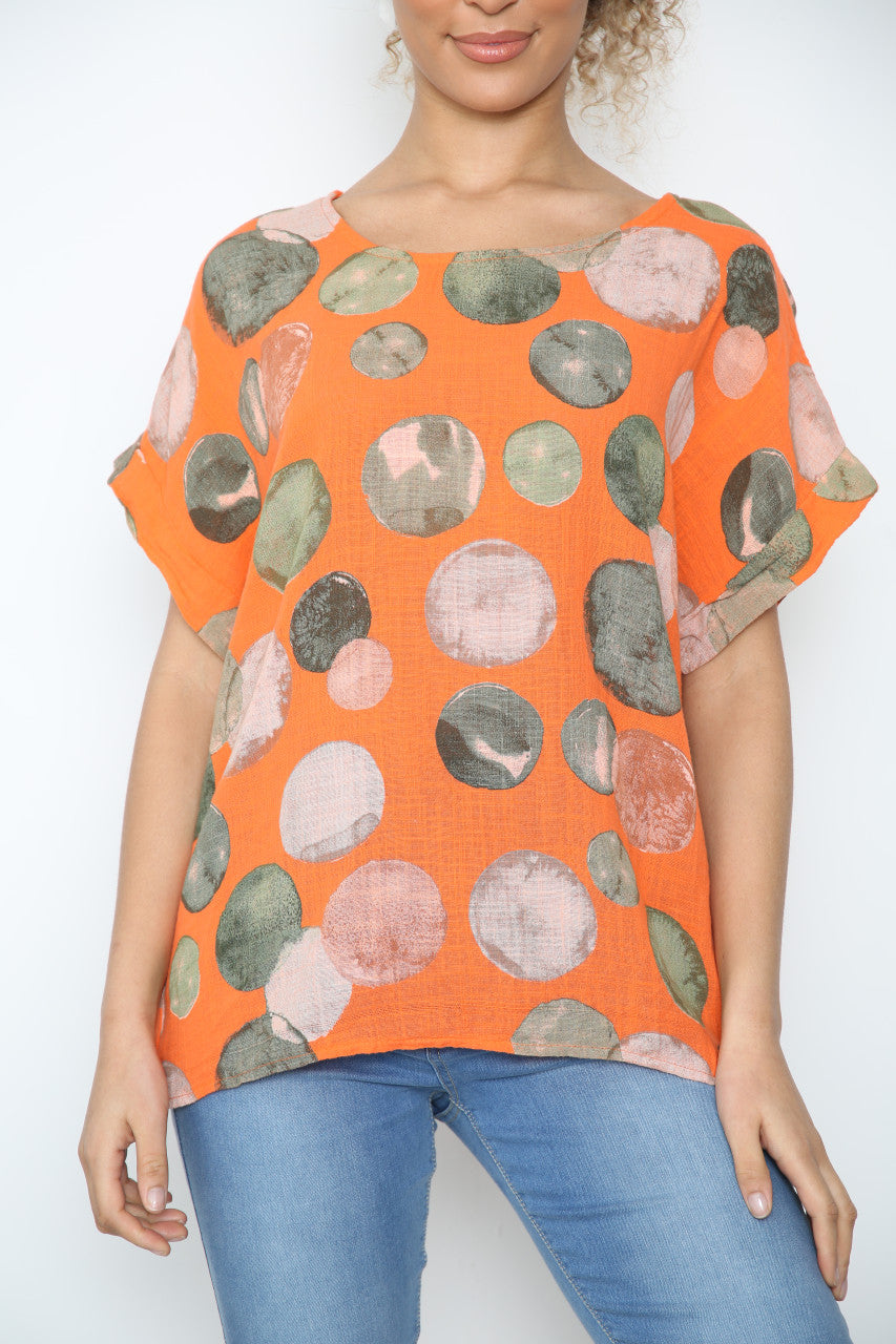 Dames Bubbles Cirkels Print Top Oranje