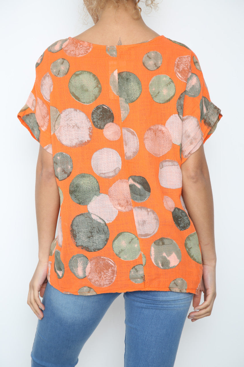 Dames Bubbles Cirkels Print Top Oranje