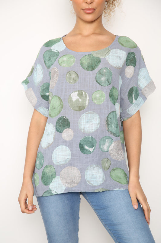Ladies Bubbles Circles Print Top Denim