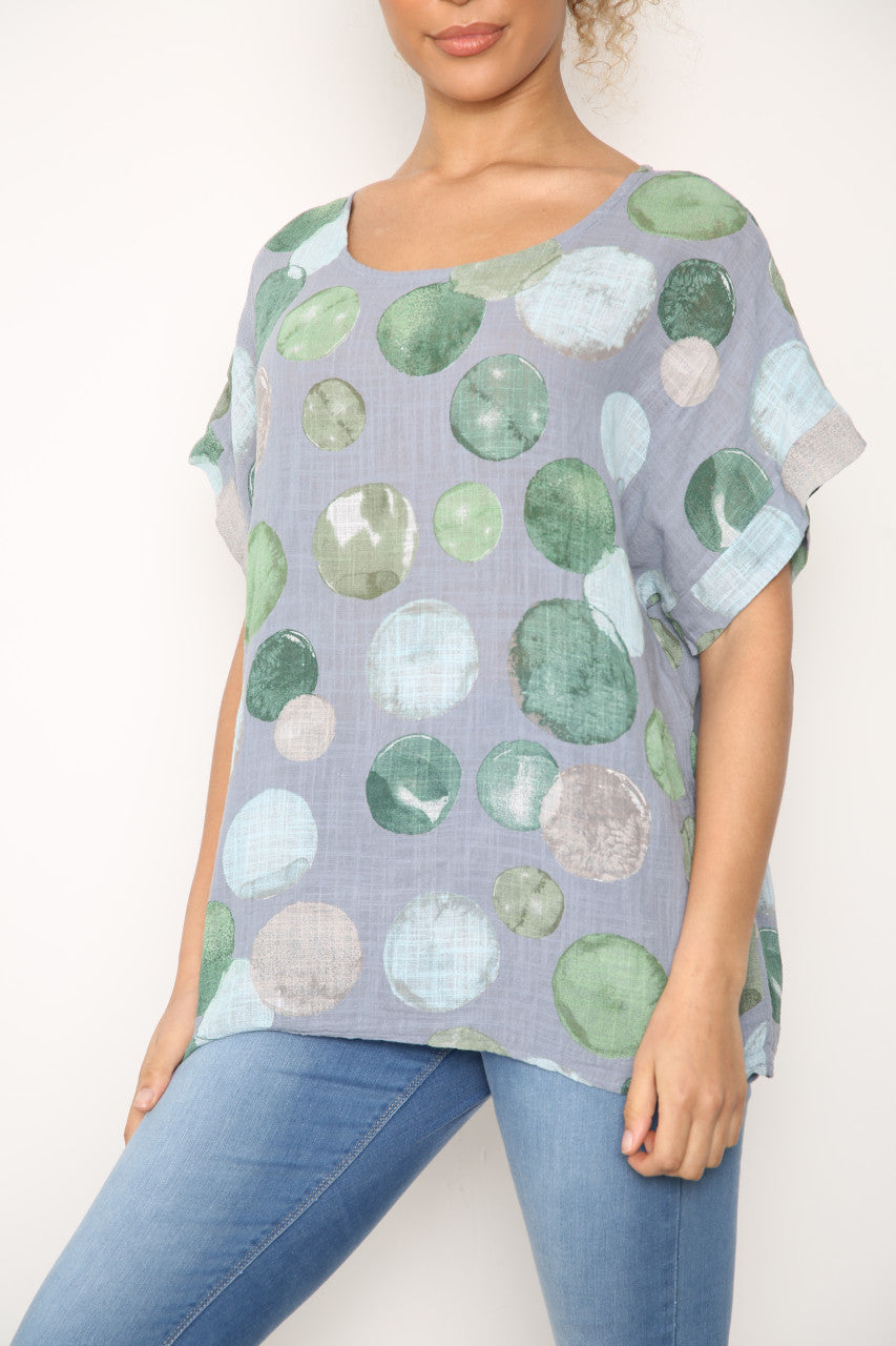 Dames Bubbles Circles Print Top Denim