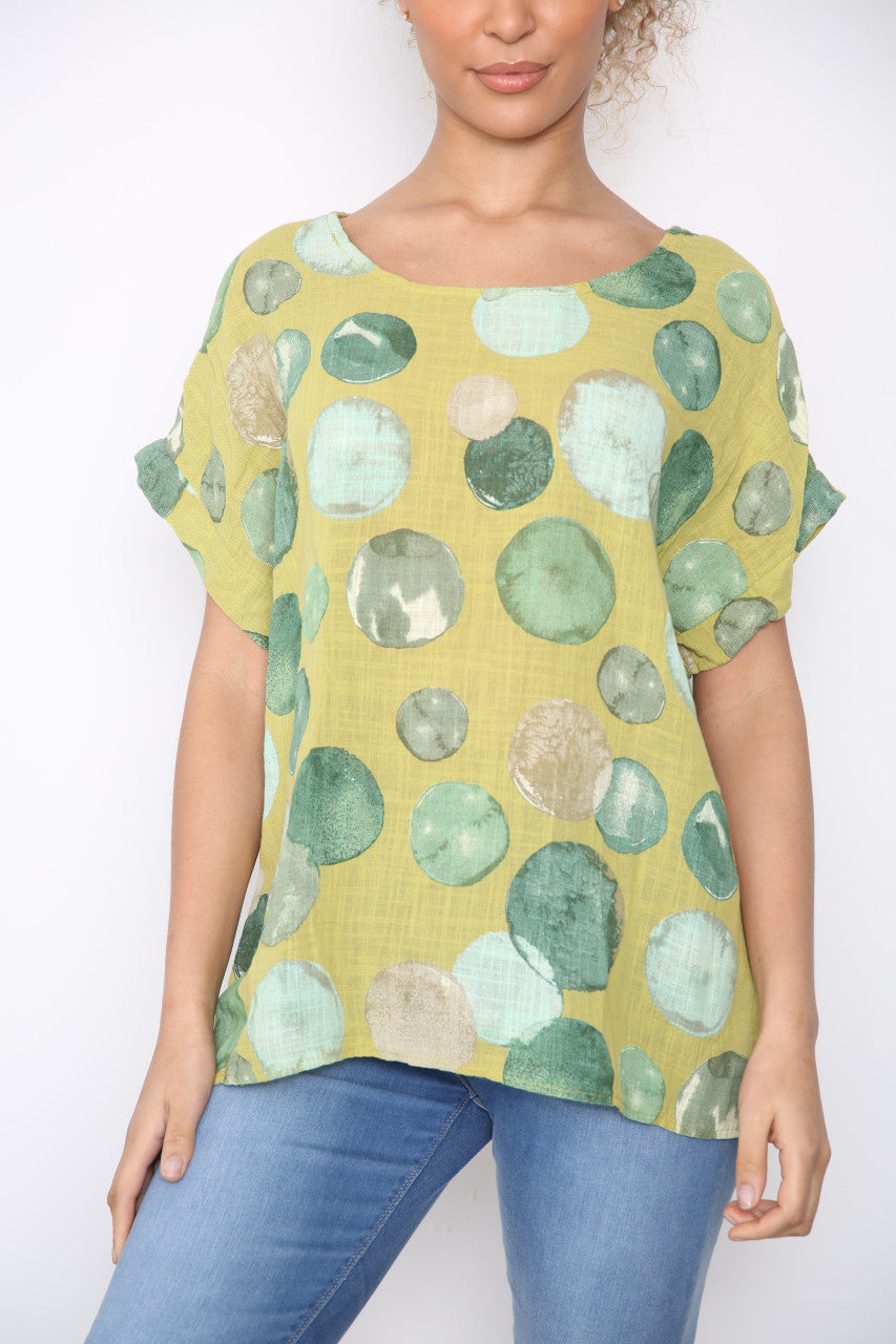 Dames Bubbles Cirkelprint Top Limoen