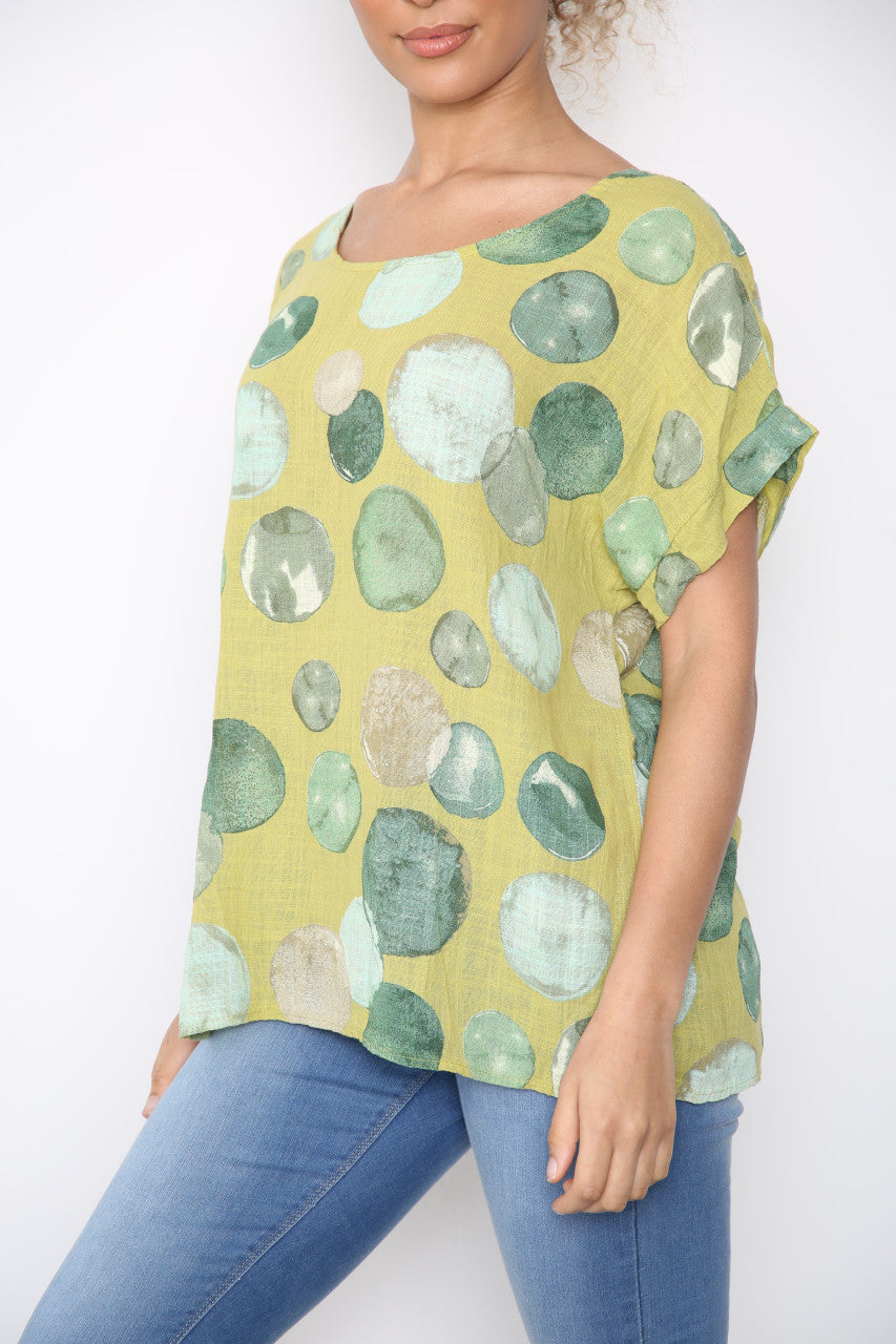 Dames Bubbles Cirkelprint Top Limoen