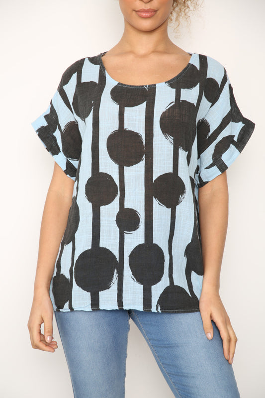 Ladies Black Circle Silhouette Print Top Mint