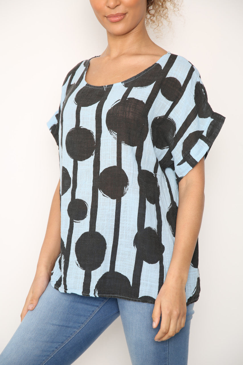 Ladies Black Circle Silhouette Print Top Mint
