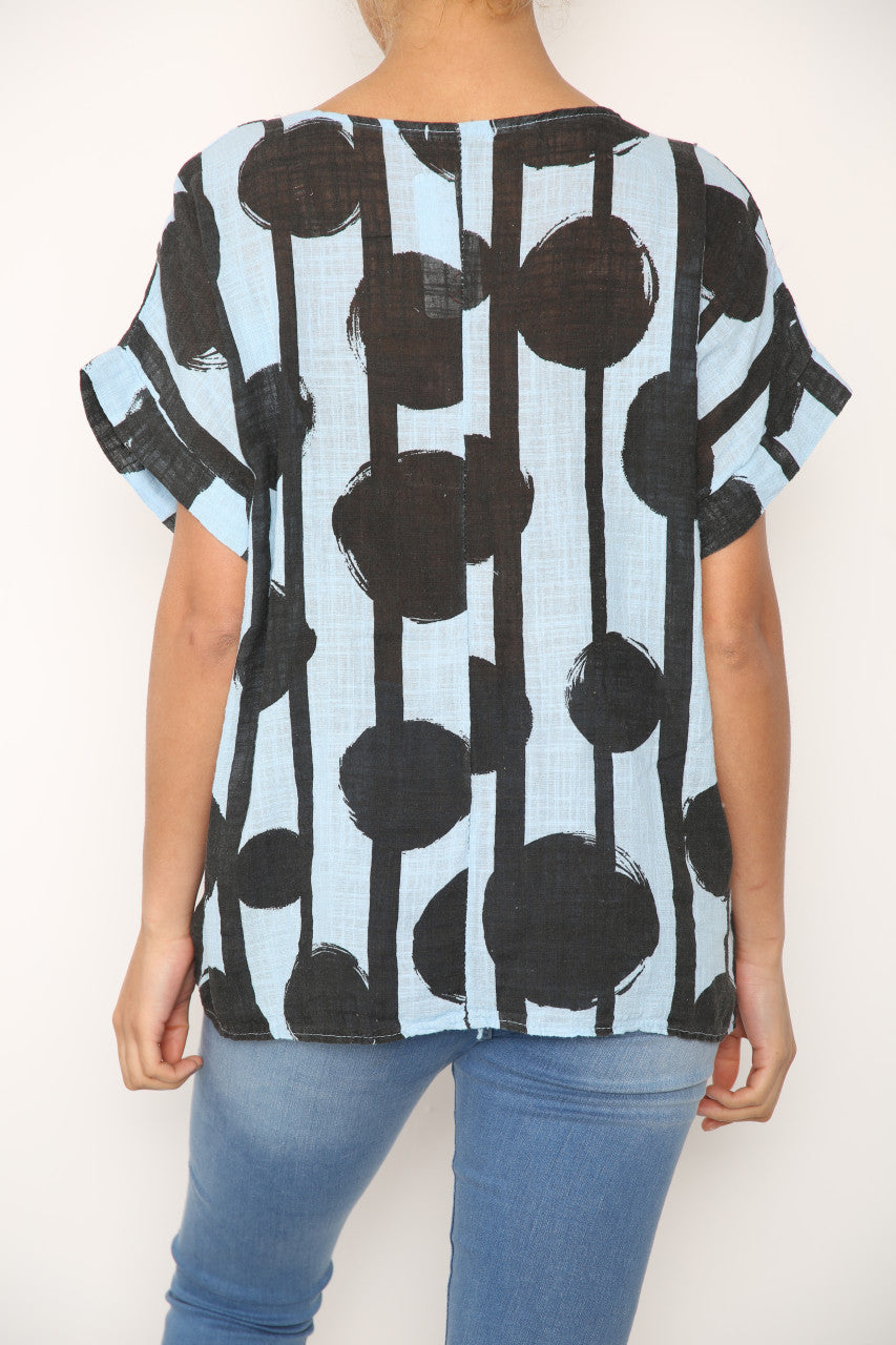 Ladies Black Circle Silhouette Print Top Mint