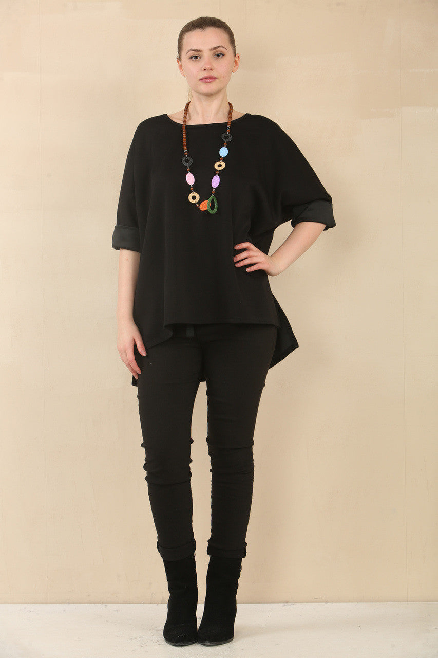 EFFEN 3/4 MOUW BATWING TOP MET KETTING - ZWART