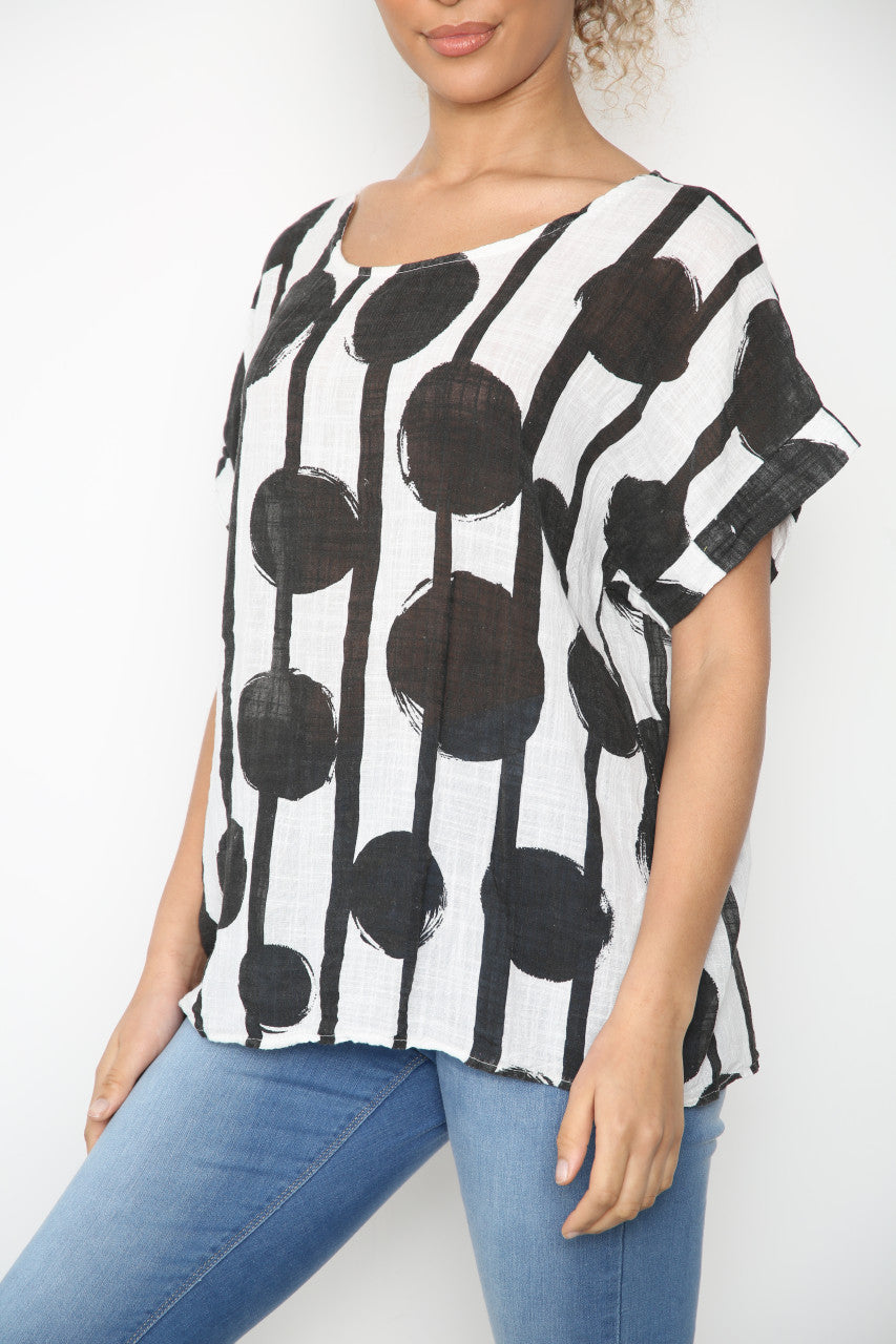 Ladies Black Circle Silhouette Print Top White