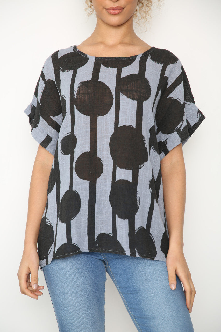 Ladies Black Circle Silhouette Print Top Denim