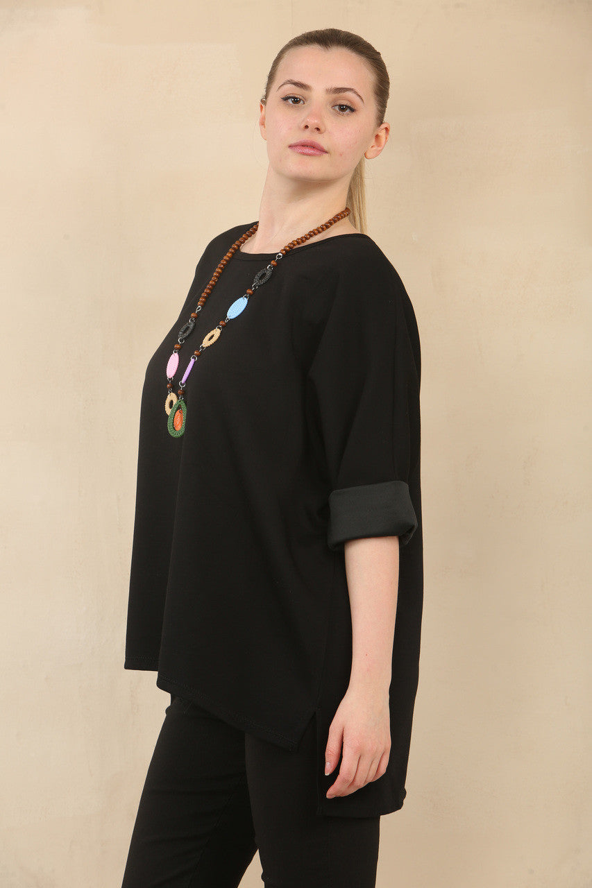 EFFEN 3/4 MOUW BATWING TOP MET KETTING - ZWART