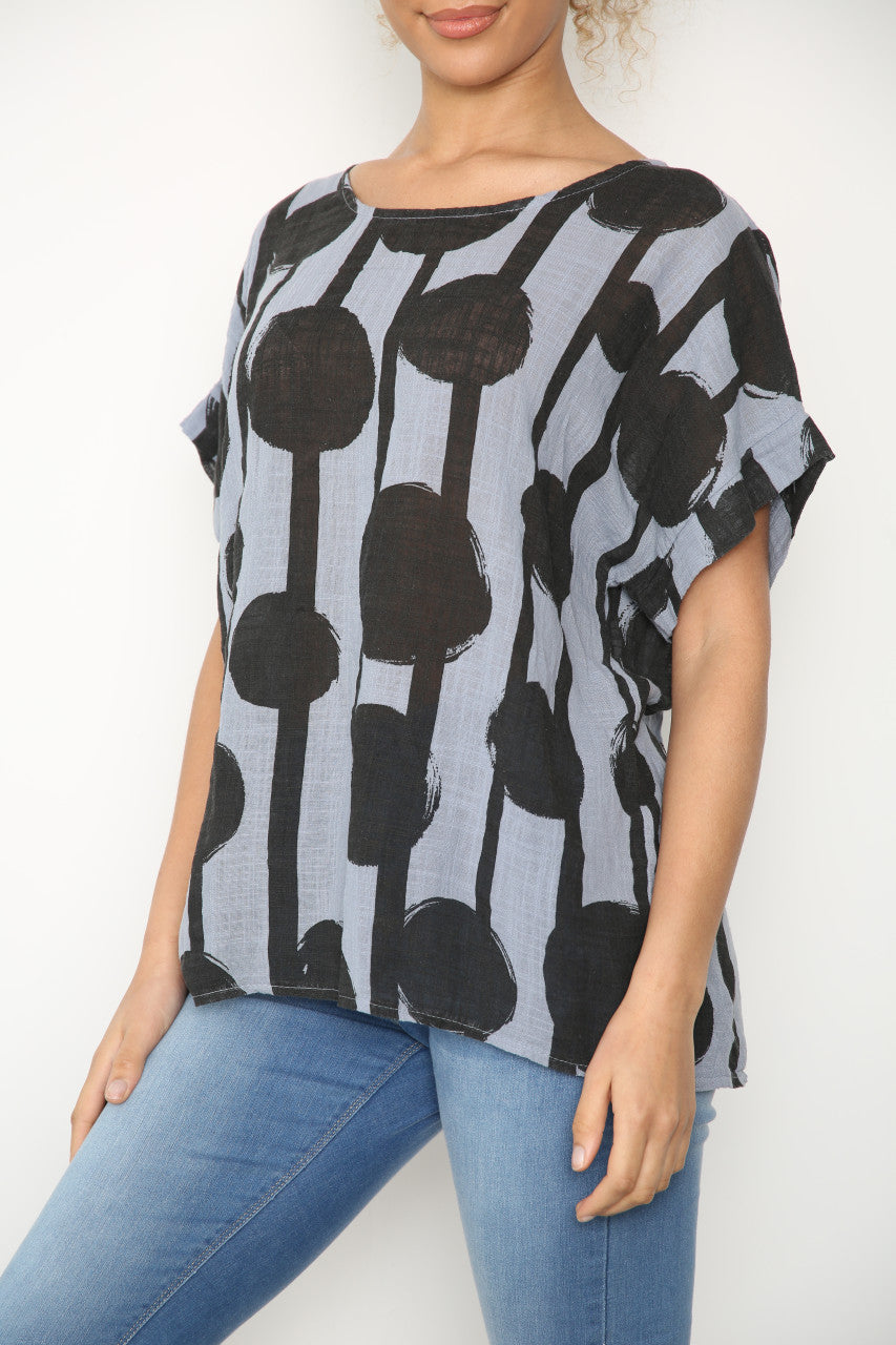 Ladies Black Circle Silhouette Print Top Denim
