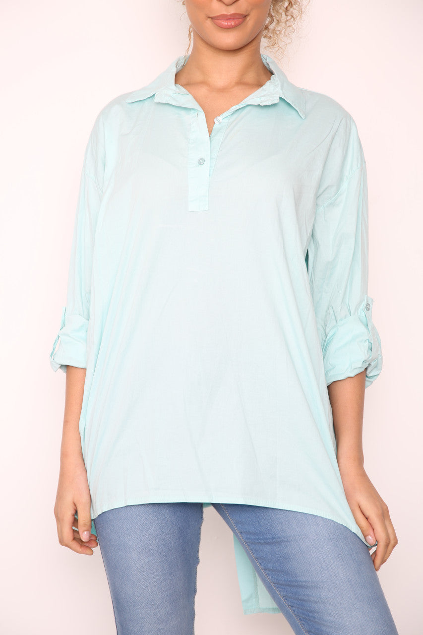 Ladies Plain Drop Hem Back Shirt Top Mint