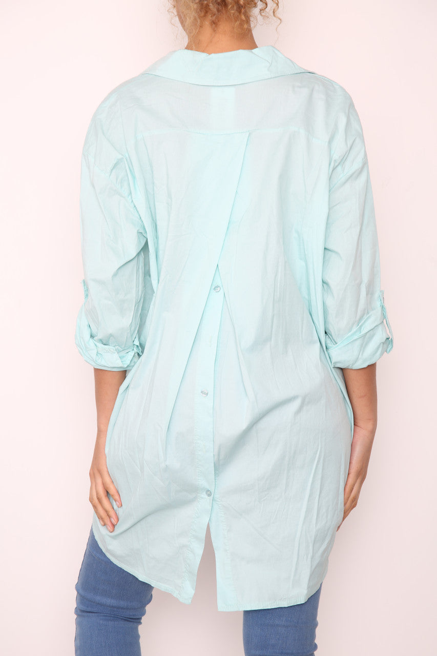 Ladies Plain Drop Hem Back Shirt Top Mint