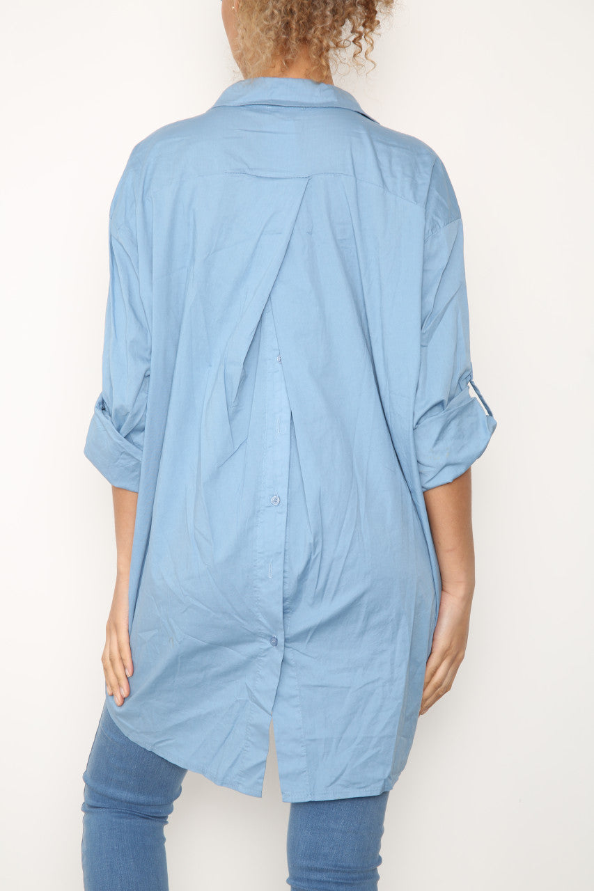 Dames Effen Shirt met Langere Achterkant Denim