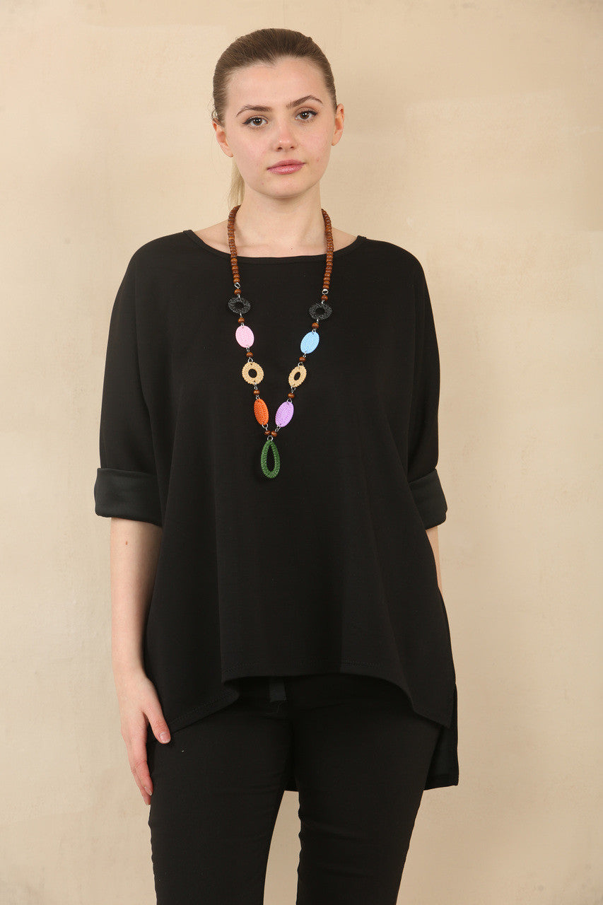 EFFEN 3/4 MOUW BATWING TOP MET KETTING - ZWART