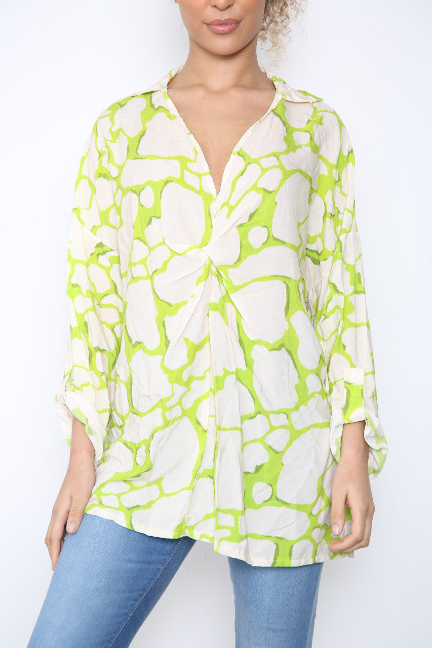 Dames T-shirt met giraffenprint Limoengroen