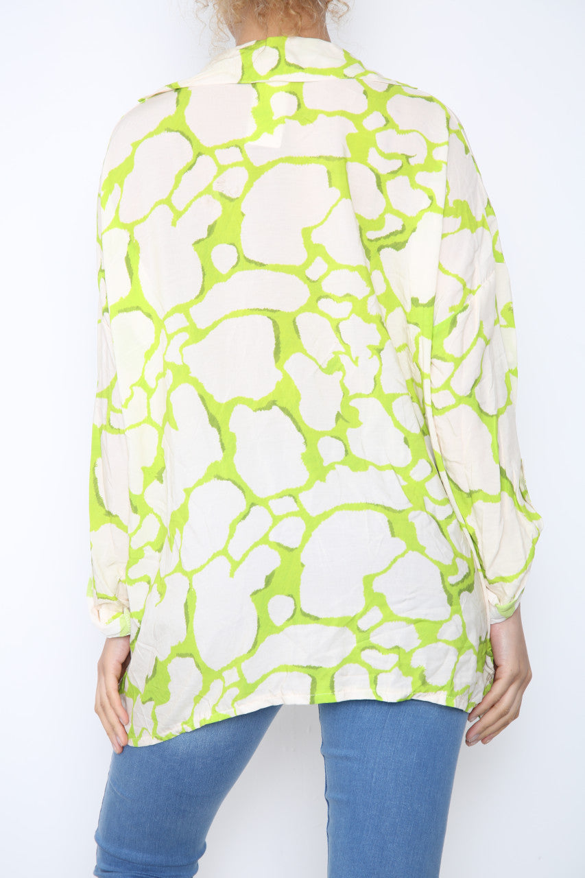 Dames T-shirt met giraffenprint Limoengroen
