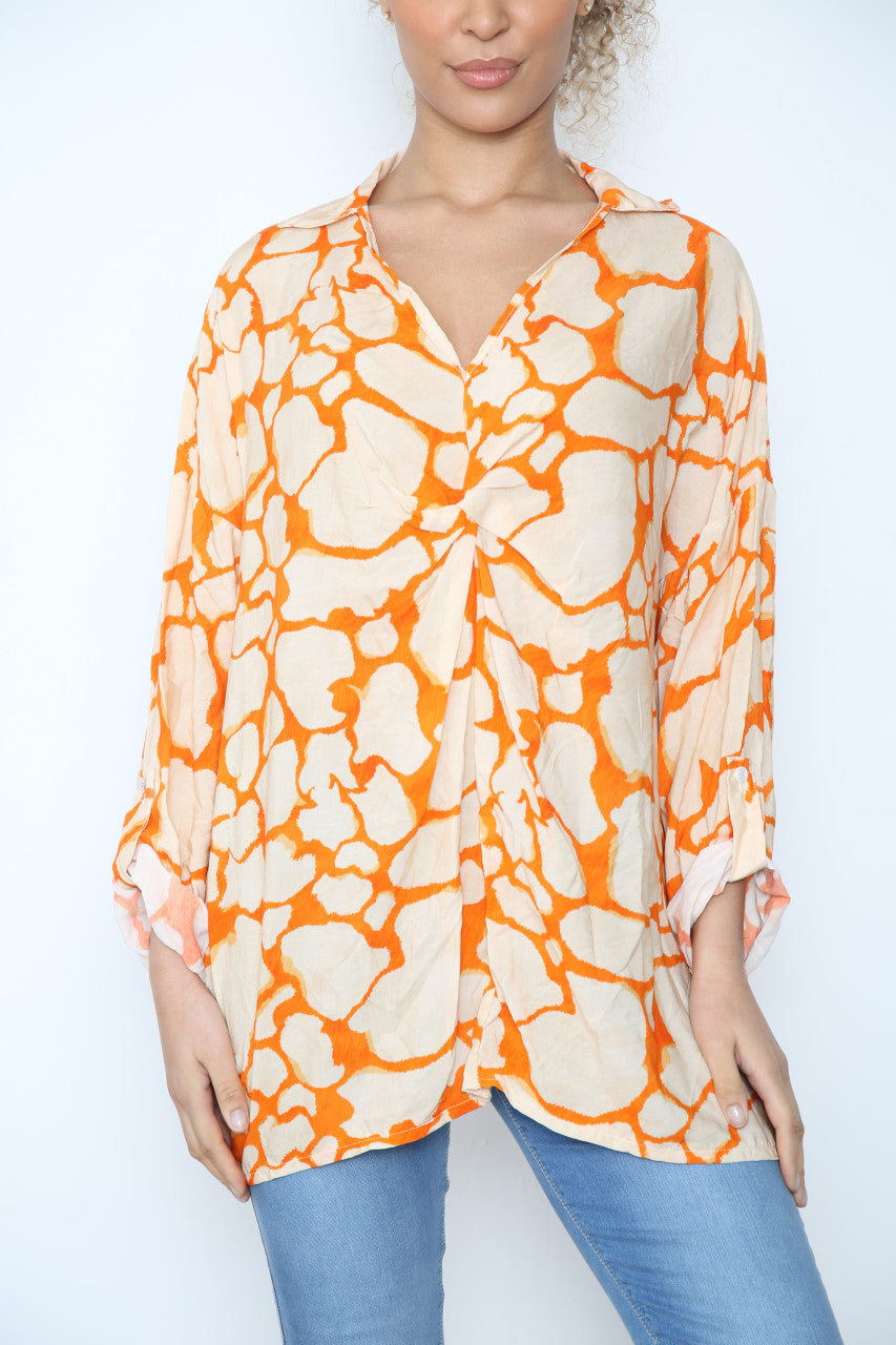 Ladies Giraffe Print Shirt Orange