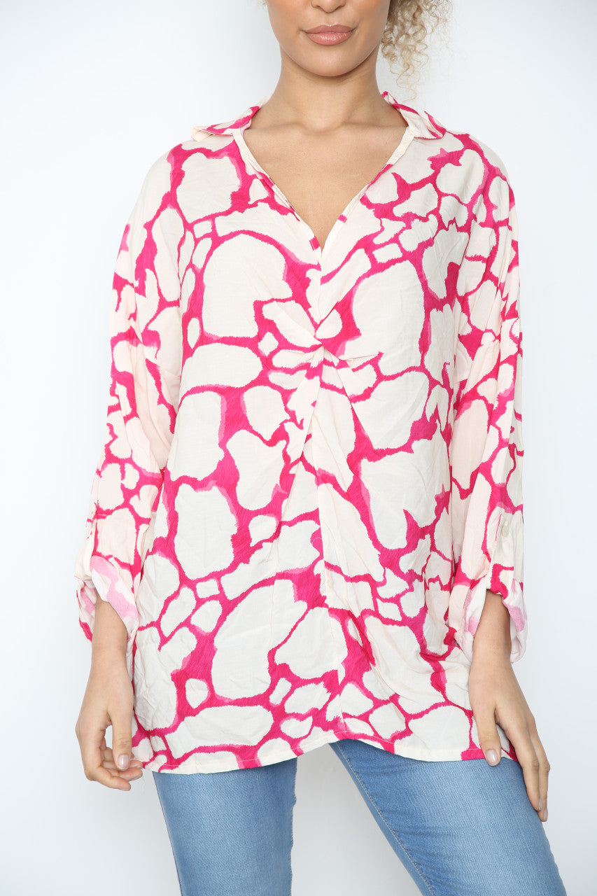 Ladies Giraffe Print Shirt Cerise