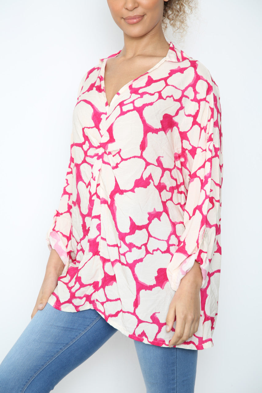 Ladies Giraffe Print Shirt Cerise