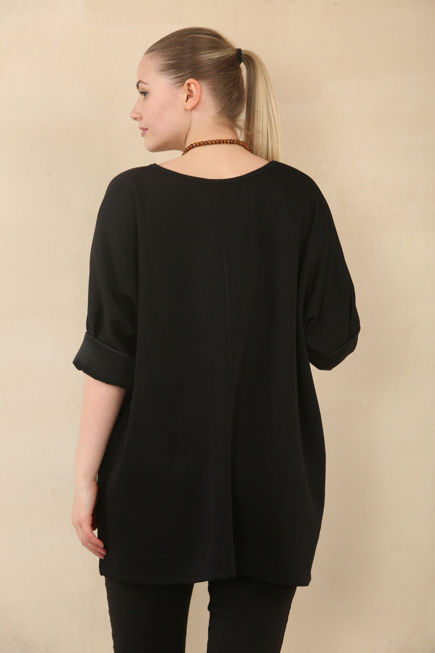 EFFEN 3/4 MOUW BATWING TOP MET KETTING - ZWART