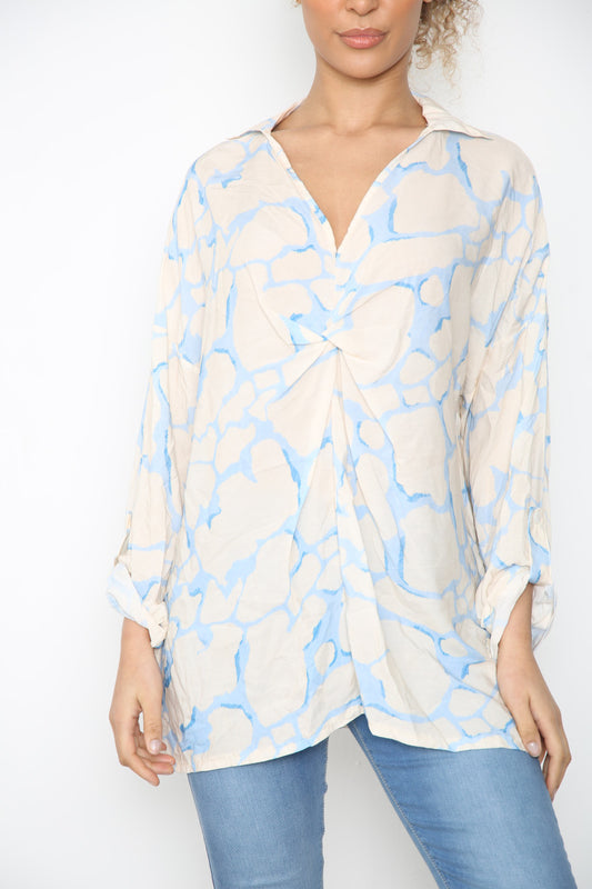 Ladies Giraffe Print Shirt Sky Blue