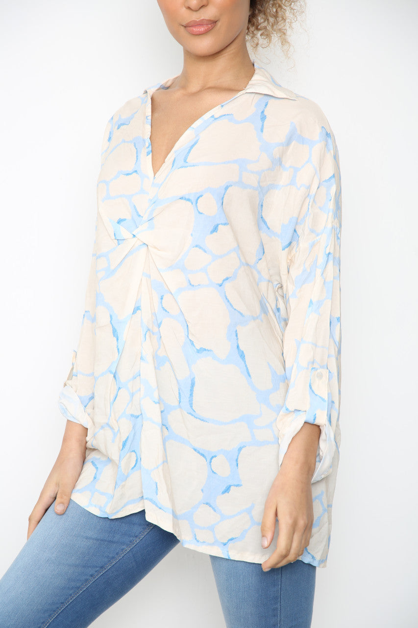 Ladies Giraffe Print Shirt Sky Blue