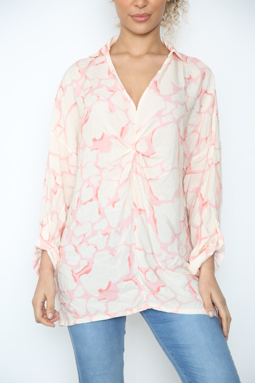 Ladies Giraffe Print Shirt Pink