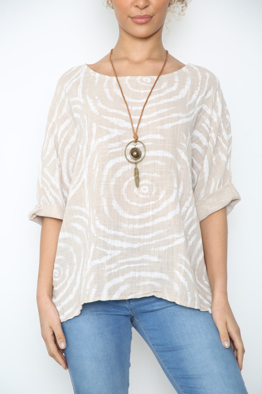 Ladies Water Ripple Print Top Stone