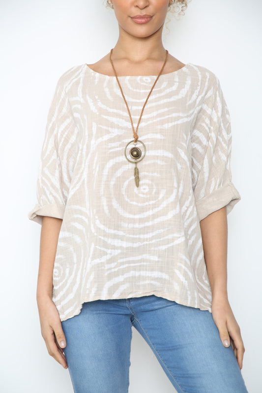 Ladies Water Ripple Print Top Stone