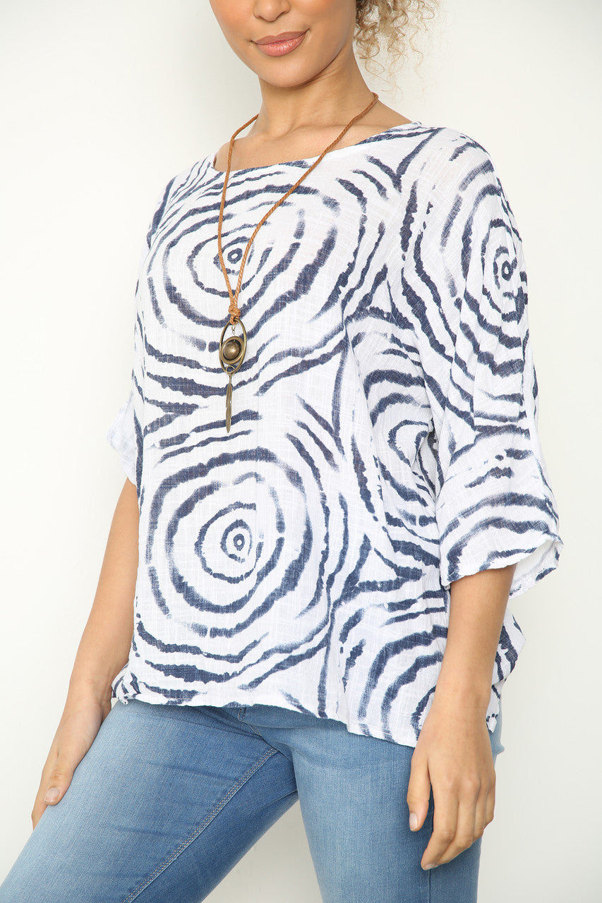 Ladies Water Ripple Print Top White