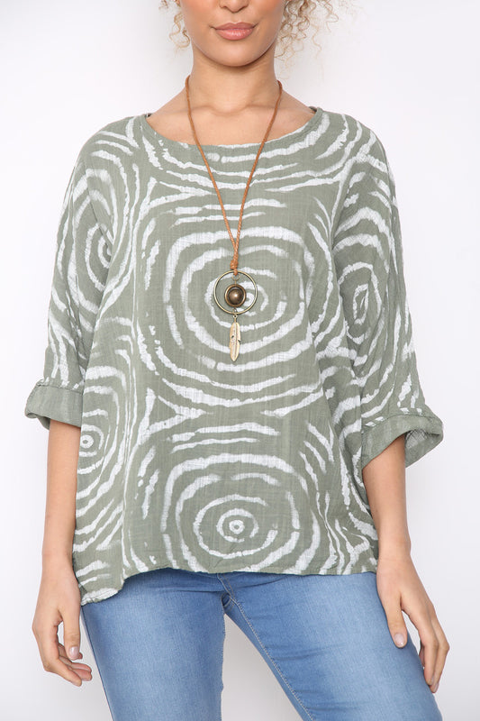 Ladies Water Ripple Print Top Khaki