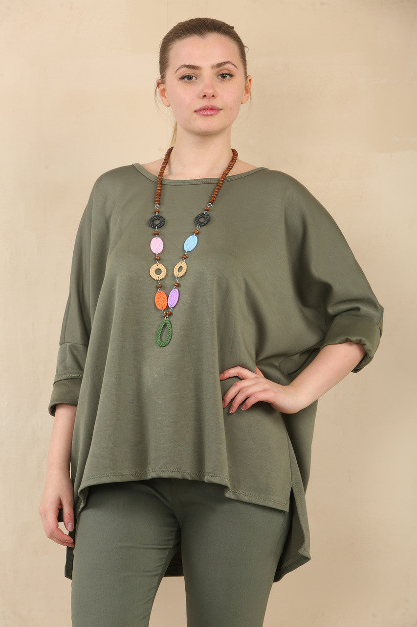 EFFEN 3/4 MOUW VLEERMUISMOUW TOP MET KETTING - KHAKI