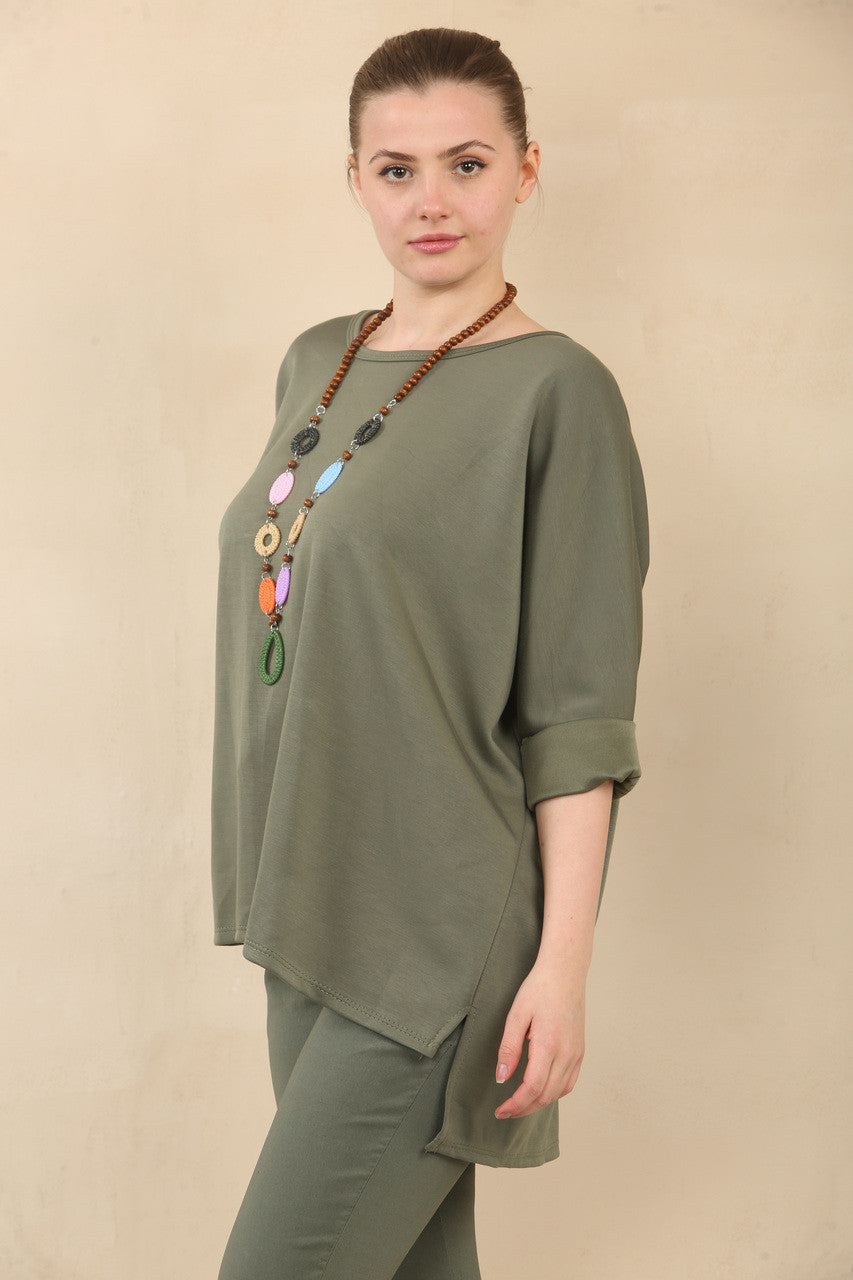 EFFEN 3/4 MOUW VLEERMUISMOUW TOP MET KETTING - KHAKI