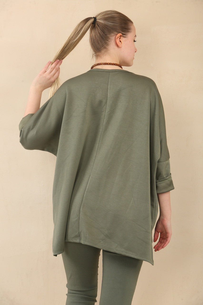 EFFEN 3/4 MOUW VLEERMUISMOUW TOP MET KETTING - KHAKI