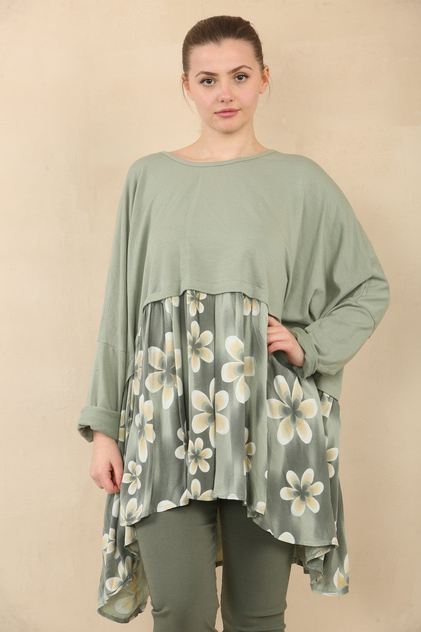 FLORAL PRINT PANEEL ZWEMMEND TOPJE - KHAKI