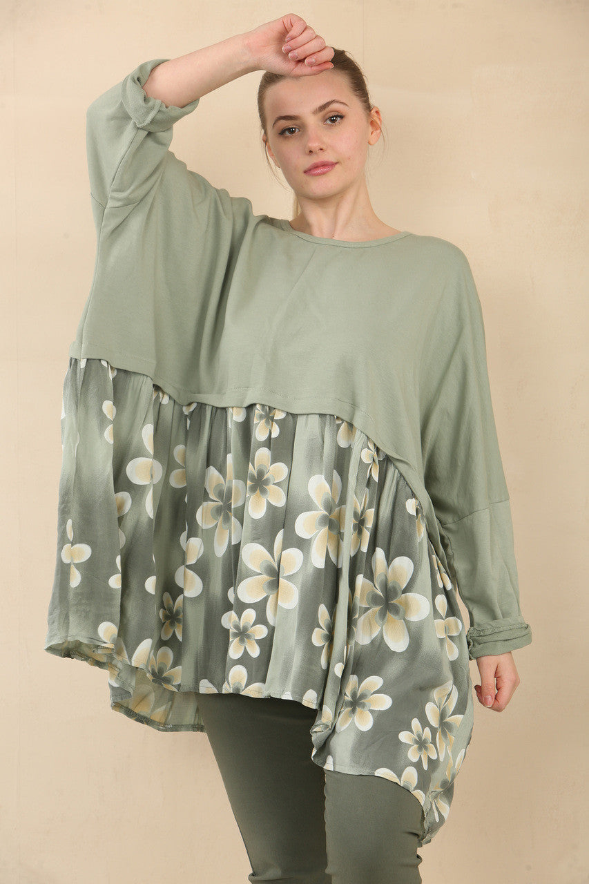 FLORAL PRINT PANEEL ZWEMMEND TOPJE - KHAKI