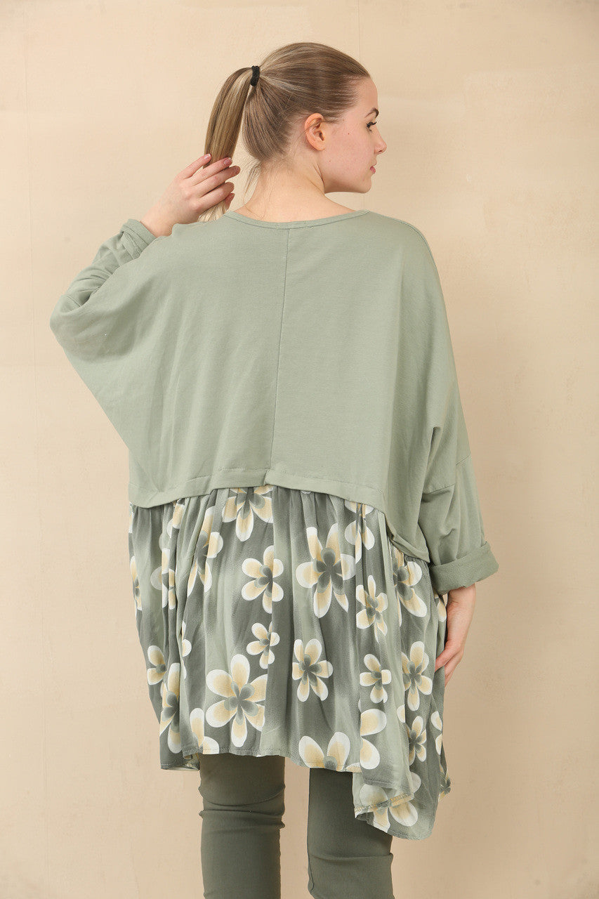 FLORAL PRINT PANEEL ZWEMMEND TOPJE - KHAKI