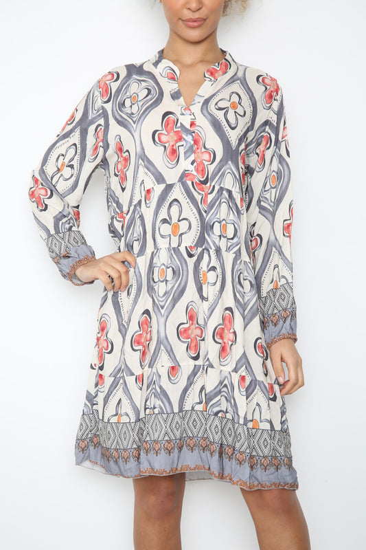 Dames Blousejurk met Bloemenprint Diamant Grijs