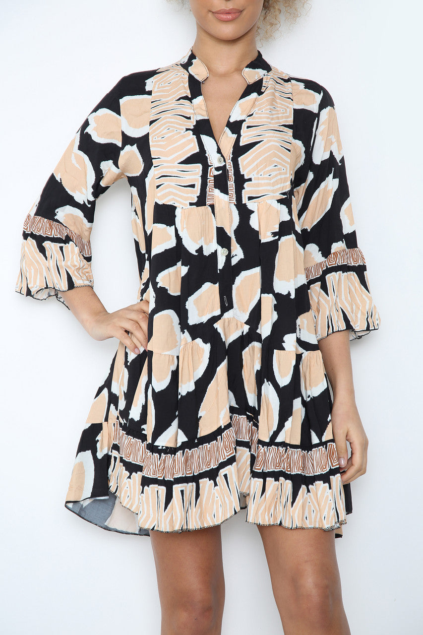 Dames blousejurk met dierenprint zwart