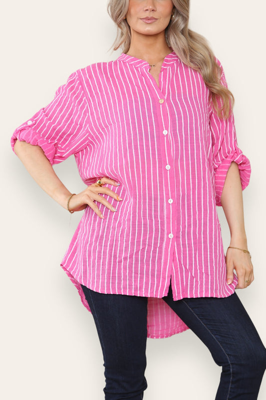 Oma Blouse met Streepjesprint Cerise
